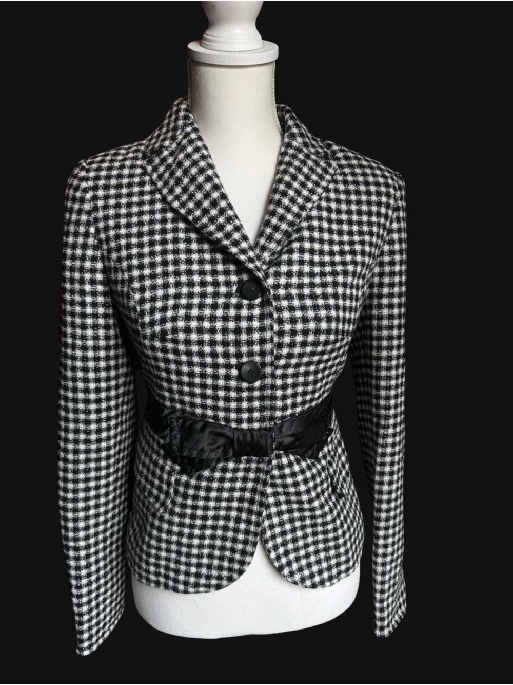 Women's Black & White Houndstooth Belted Blazer